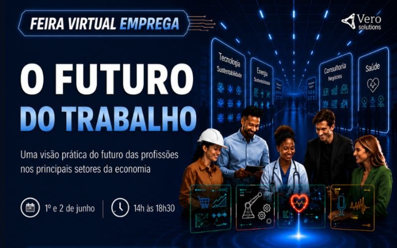 Feira Virtual Emprega terá mais de 10 mil vagas de trabalho, palestras e curso gratuito de Inteligência Artificial e Cloud nos dias 1º e 2 de junho - Foto: Divulgação.
